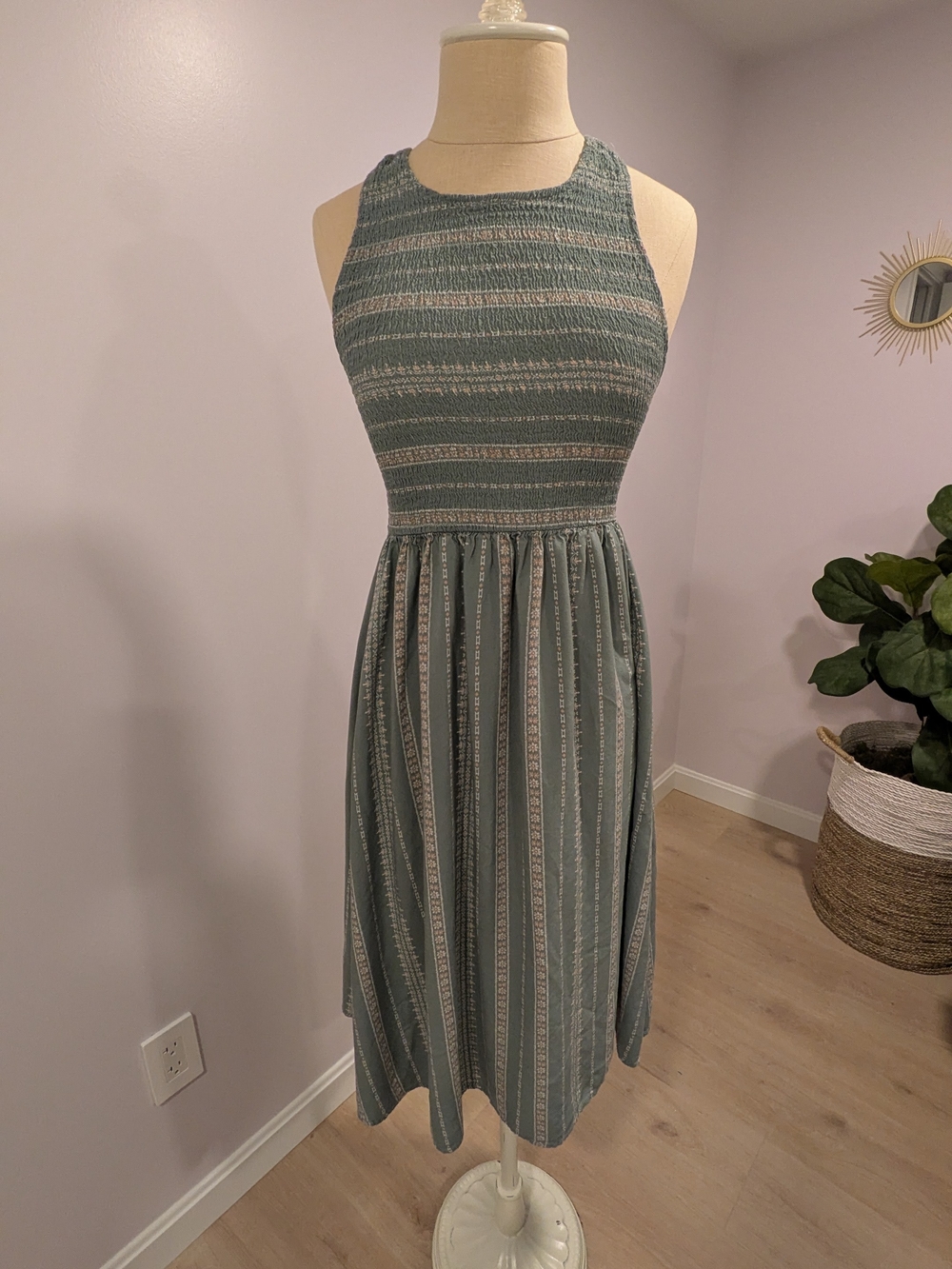 Boho Striped Smocked Midi Dress | Cottagecore Festival Hippie